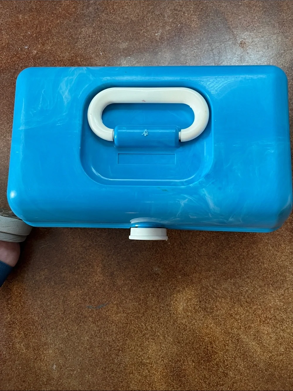 Vintage Blue Caboodle Portable Makeup Carry Case with White Handle